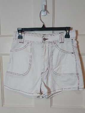 BDG Urban Outfitters White High-Waist Jean Shorts Red Contrast Stitching SZ 28